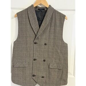 Zune Poar Men's Brown Plaid Double Breasted Vest Size XL/XXL Preppy Formal Fall